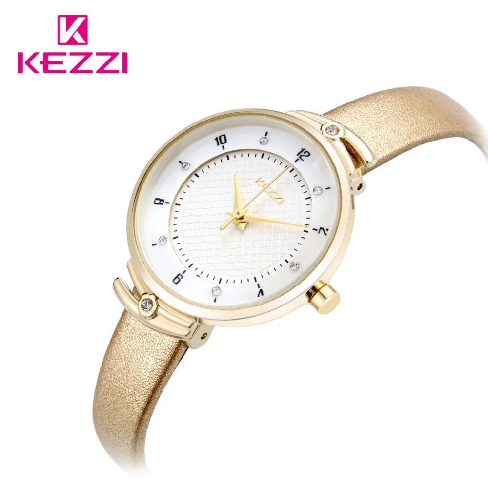 Kezzi Luxe Vrouwen Horloge Dames Casual Lederen Horloge Waterdicht Quartz Horloge Reloj Mujer Montre Femme