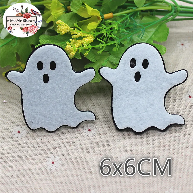 6x6CM 10pcs Non-woven patches Halloween white ghost Felt Appliques for clothes Sewing Supplies diy craft ornament