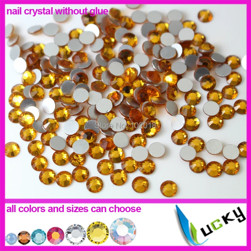 Top quality nail crystal  ss3 ss4 ss5 ss6 ss8 ss10 ss12 ss16 ss20 ss30 ss34  flat back Non hotfix rhinestones Topaz color