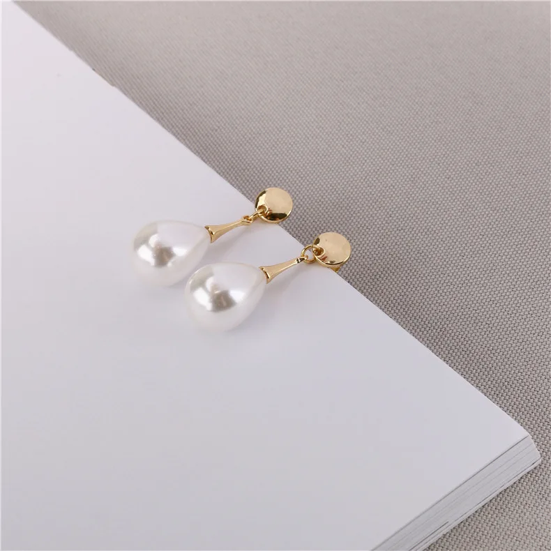 Elegant Waterdrop Simple Pearl Clip On Earrings Charm Pendant Simulated Pearl Geometric No Pierced For Women Wedding jewelry