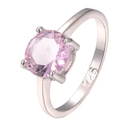 Classic Style Pink Crystal Zircon 925 Sterling Silver Wedding Party Fashion Design Romantic Ring  Size 5 6 7 8 9 10 11 12 PR26