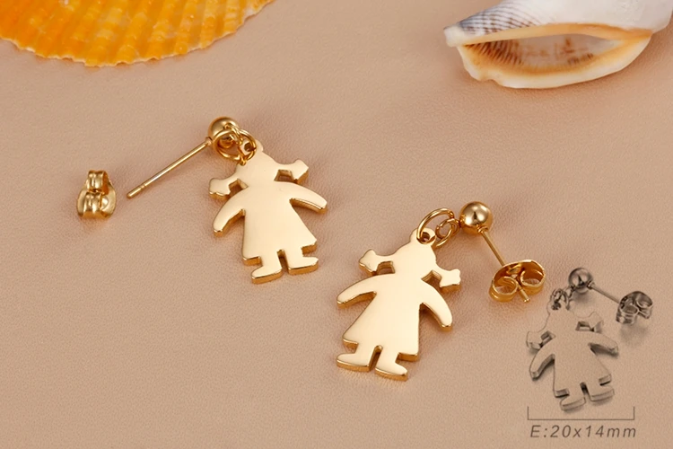 Cartoon Boy And Girl Style Stud Earrings For Women Children Lady Health Stainless Steel Mother's Gift