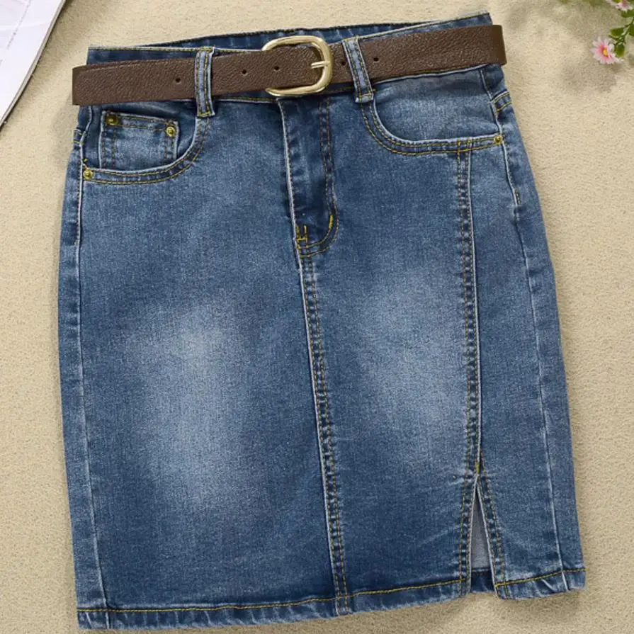 

High Waisted Denim Skirt Women Package Hips Jeans Slight Split mini Vintage jeans skirt