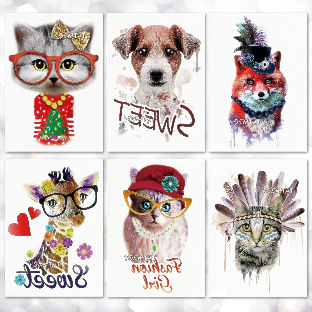 

Furry Cats And Dogs Animal Pattern Temporary Tattoo Stickers Waterproof Women Fake Hand Tattoos Adult Men Body Art