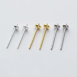 2pairs 100% 925 Sterling Silver Stud Earring Findings Dia 3mm 4mm 5mm 6mm Blank Pearl Cap Earring Pin Trays DIY Jewelry Make