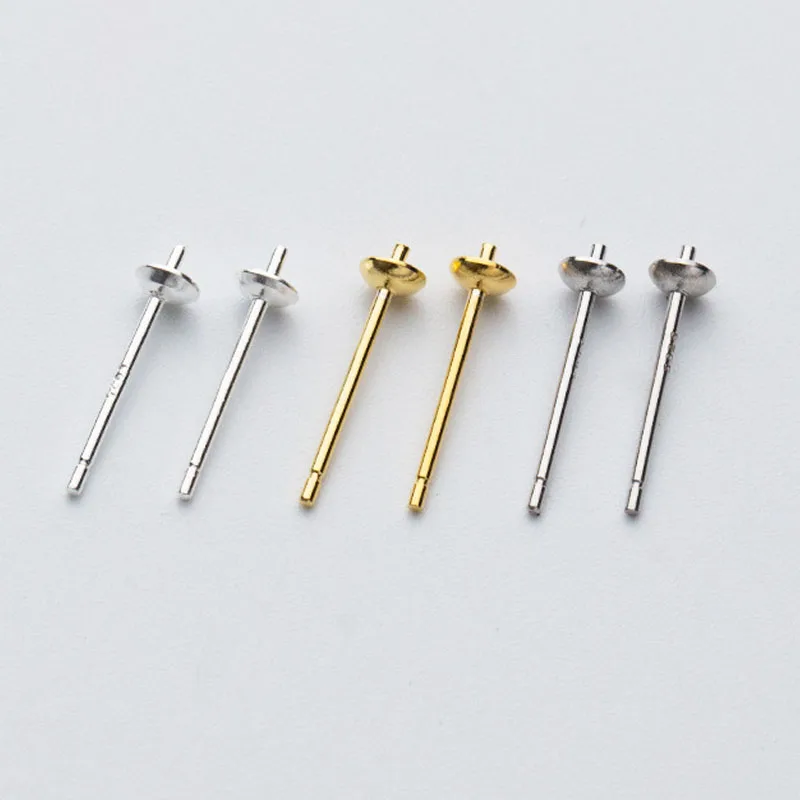 10pcs/Lot 100% 925 Sterling Silver Stud Earring Findings Dia 3mm 4mm 5mm 6mm Blank Pearl Cap Earring Pin Trays DIY Jewelry Make