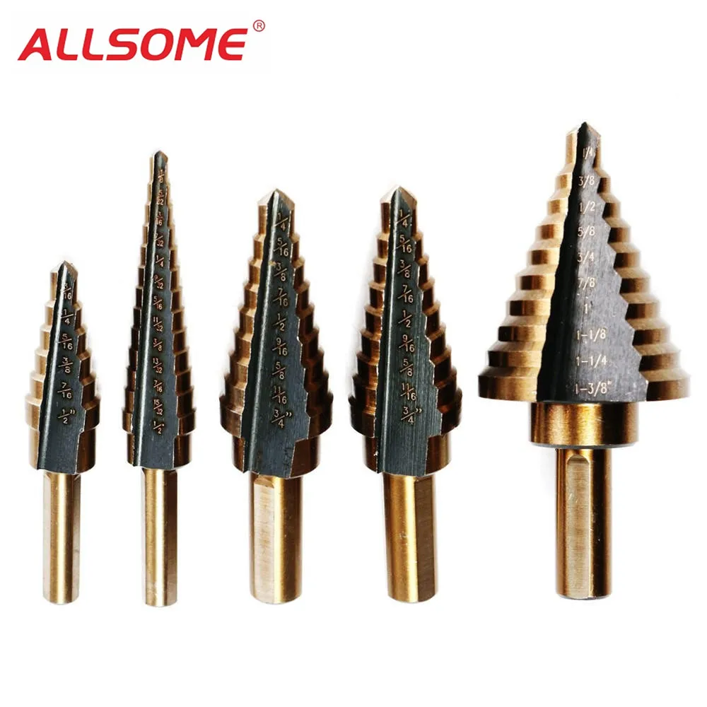 5pc HSS Cobalt Step Drill Bit Set Titanium Cone Drill Hole Cutter Bit Multiple Hole 50 Sizes Step Drill Bit Power Tool Drill Bit