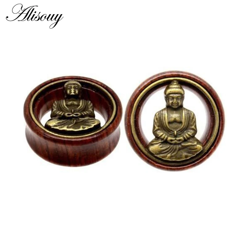 Alisouy Ear Expander Ear Piercing 1 Pair 8-20mm of Wooden Buddha Ear Plugs Tunnels Gauges Expander Body Piercing Jewelry