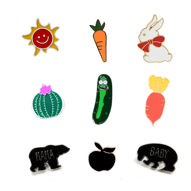 Animal Lapel Pins Brooches Rabbit Carrot Chili Enamel Pins For Women Kids Jackets Hat Metal Badge Jewelry Fashion Gift Wholesale