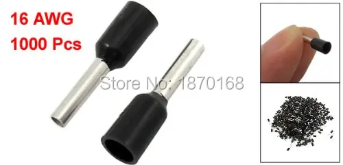 1000 Pcs VE1508 16AWG Black Insulated Tube Type Cable Ends Connectors