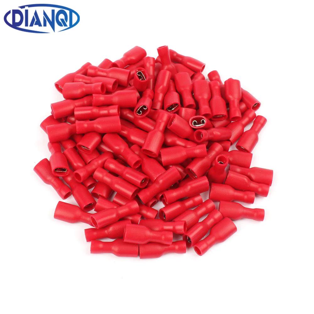 FDFD1-187 FDFD1.25-187 insulating Female Insulated Electrical Crimp Terminal Connectors 100PCS/Pack Cable Wire Connector FDFD