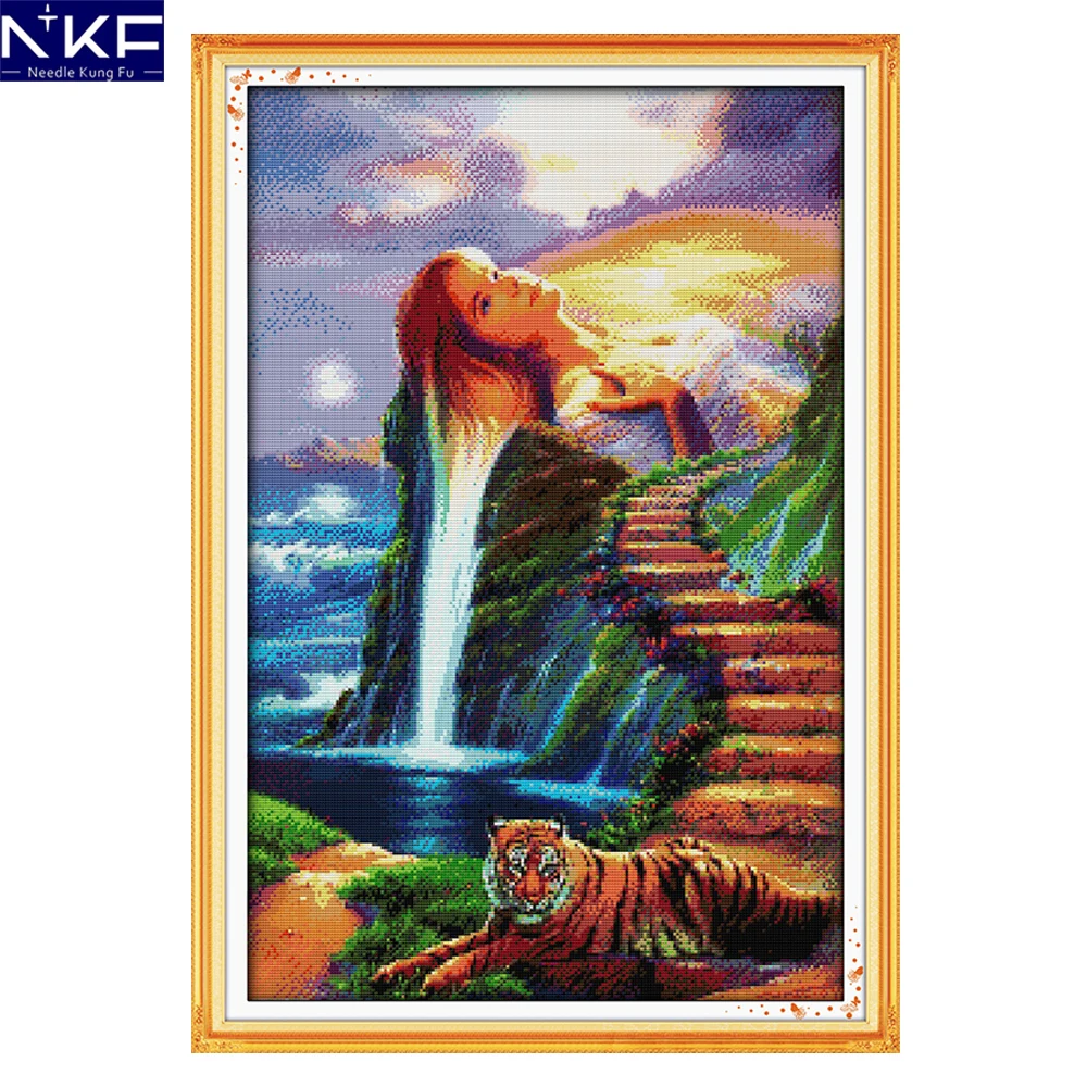 

NKF Beauty and Tiger Cross Stitch Painting DIY Kits Cross Stitch Embroidery Set for Home Decor Needlework Cross Stitch Pattern