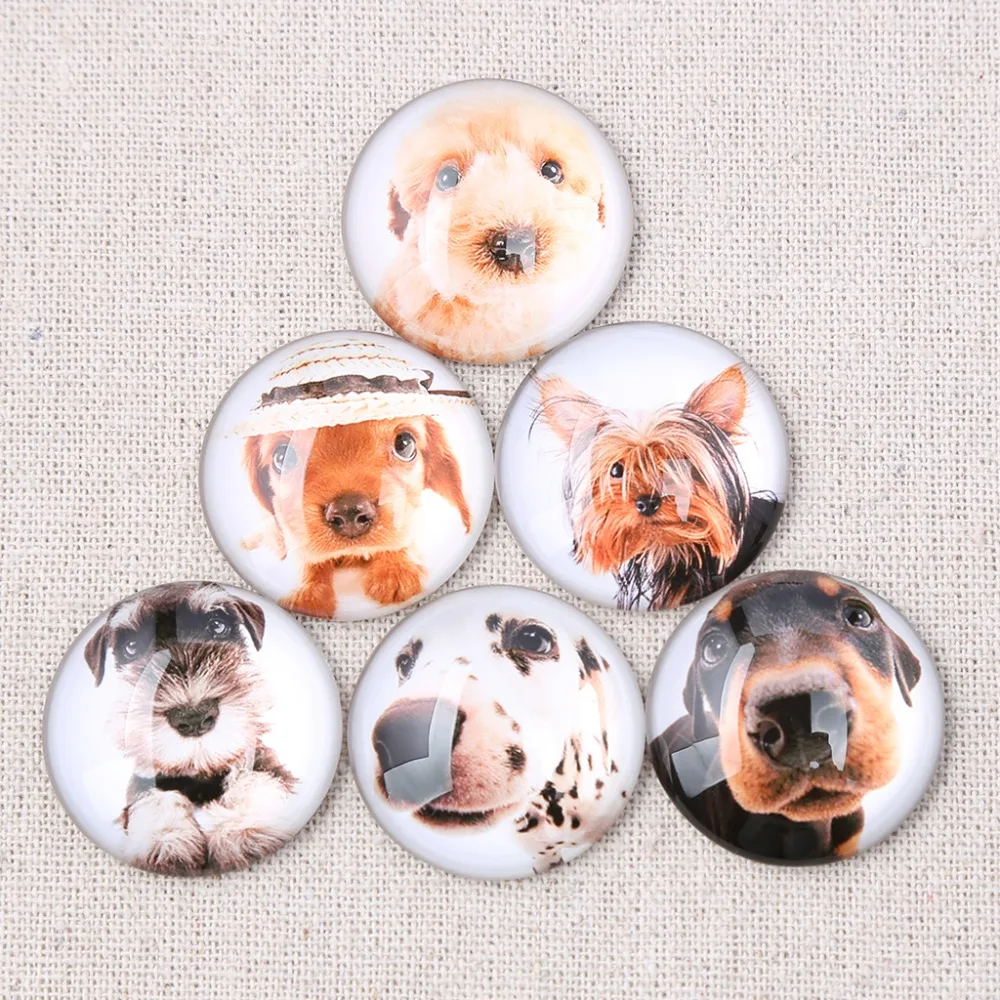 onwear mix cute dog head photo round dome glass cabochons 30mm 25mm 20mm diy flat back handmade jewelry findings