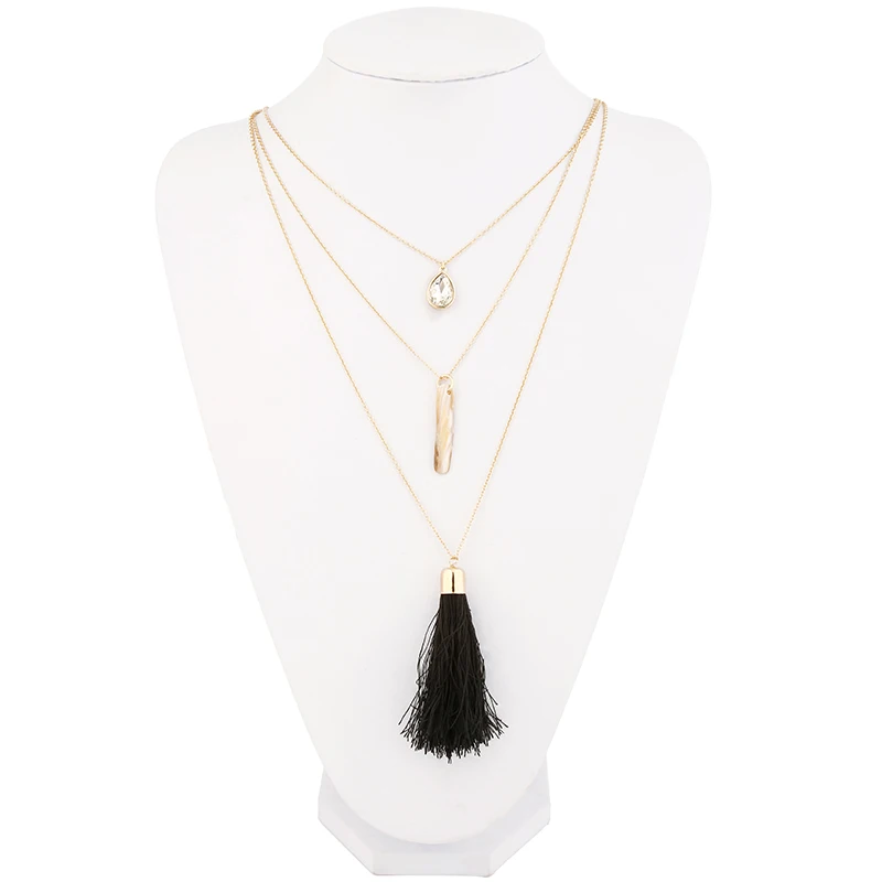 New Shell Rhinestone Cotton Tassel Pendants Necklaces For Women Cute Charms Multi Chains Necklace Fashion Jewelry Colliers Colar