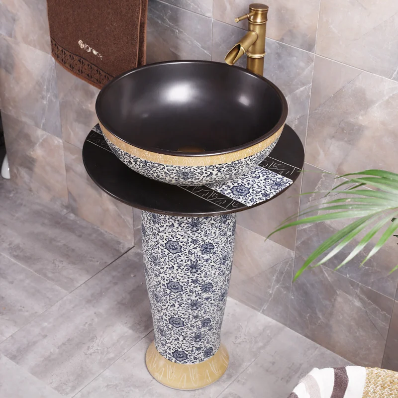 Pedestal Washbasin Ceramic Household Bathroom Toilet One Floor Hand Washing Pool Cloakroom Vanity Wash Sink Pedestal basin