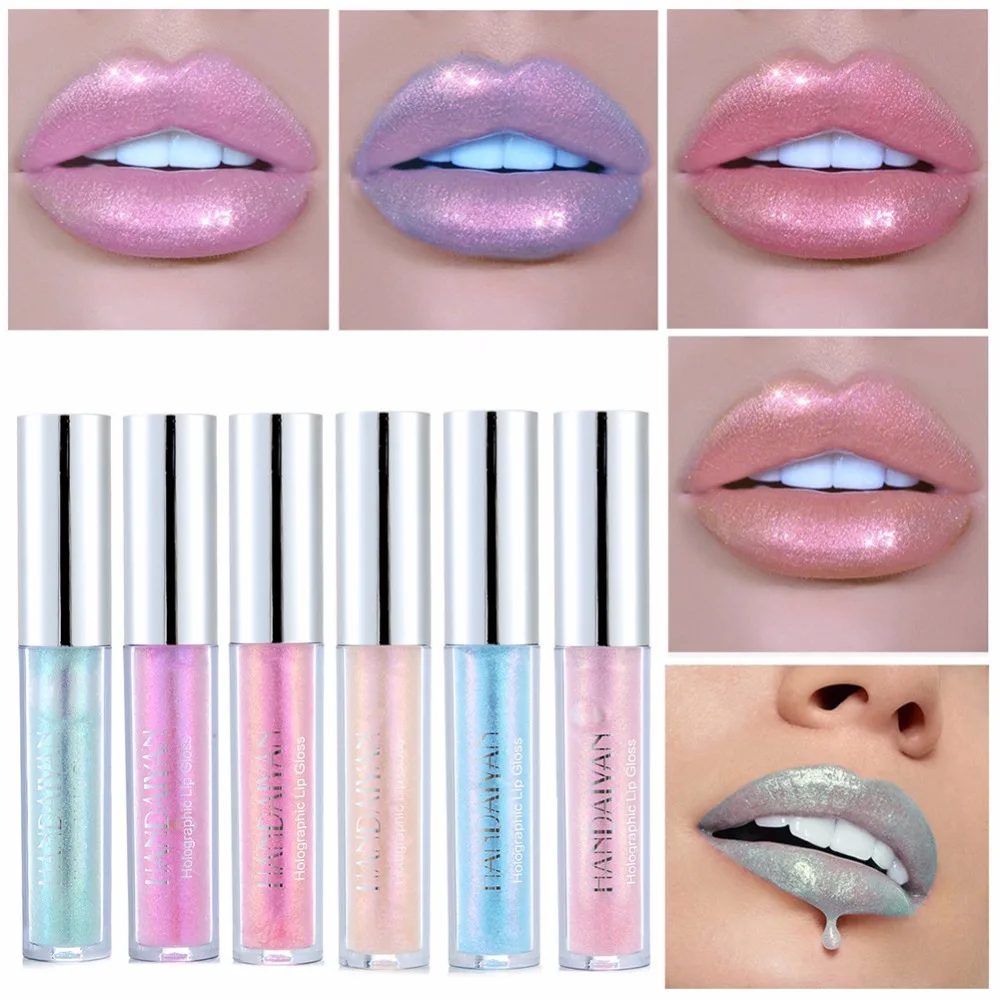 HANDAIYAN Holographic Glow Liquid Lip Gloss Lipstick Lip Tint Tattoo  Laser Mermaid Pigment Lipgloss Plumper Gloss Make Up TSLM2