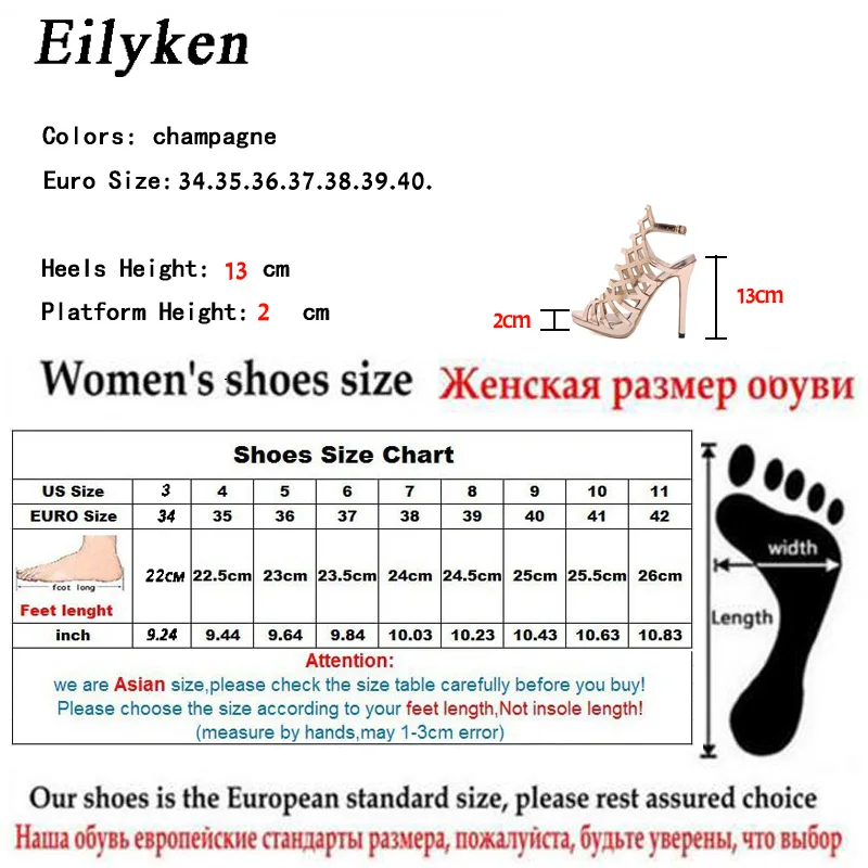 Eilyken Gladiator Peep Toe Women Sandals Ankle Buckle Strap Summer Thick High Heels Golden Pole Dancing Pumps Shoes