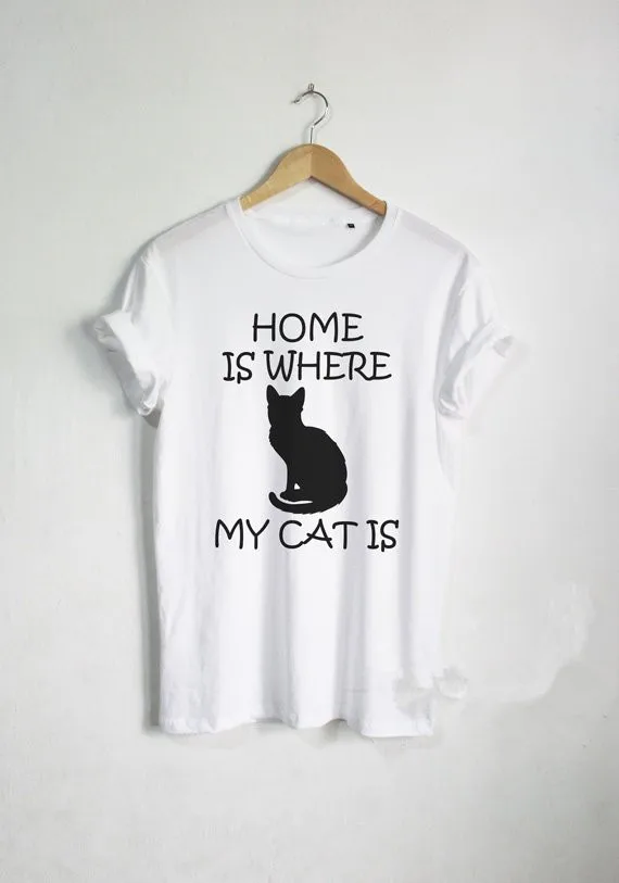 Sugarbaby Home is Where My Cat is T-shirt Cats Lover shirt Funny Unisex t shirt Top Short Sleeve Fashion Casual Tops Drop ship