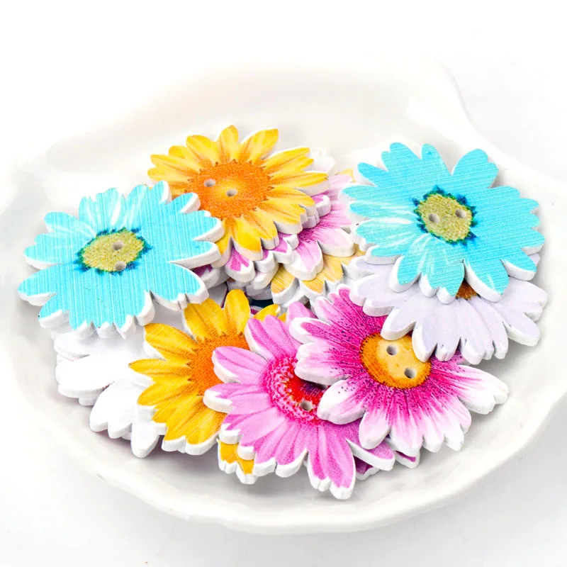 Wooden Scrapbooking Sewing Apparel Accessory Decoration Mixed Flower Painted Buttons Decorative Buttons DIY Crafts 20pcs 20-25mm