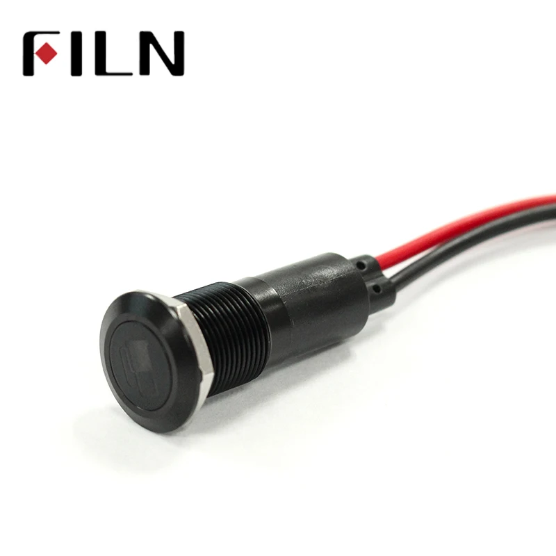 FILN 14mm black shell led red yellow blue green car applicance symbol 12v led indicator light with 20cm cable