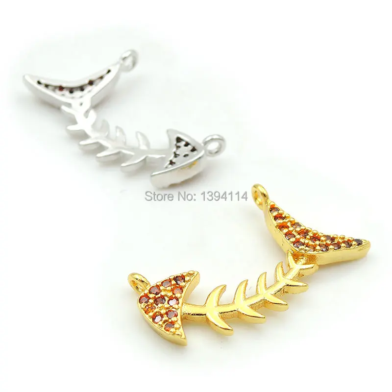 24*10*2mm Micro Pave Orange CZ Fish Skeleton Charm Of Double Circles Fit For Women As Necklaces Accessory