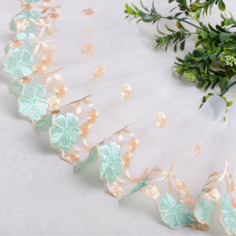 14Yards/Lot 14cm Wide Embroidered Flower Mesh Curtain Lace Trim Ribbon Skirt Sofa Edge Decor Curtain Accessories DIY Sewing