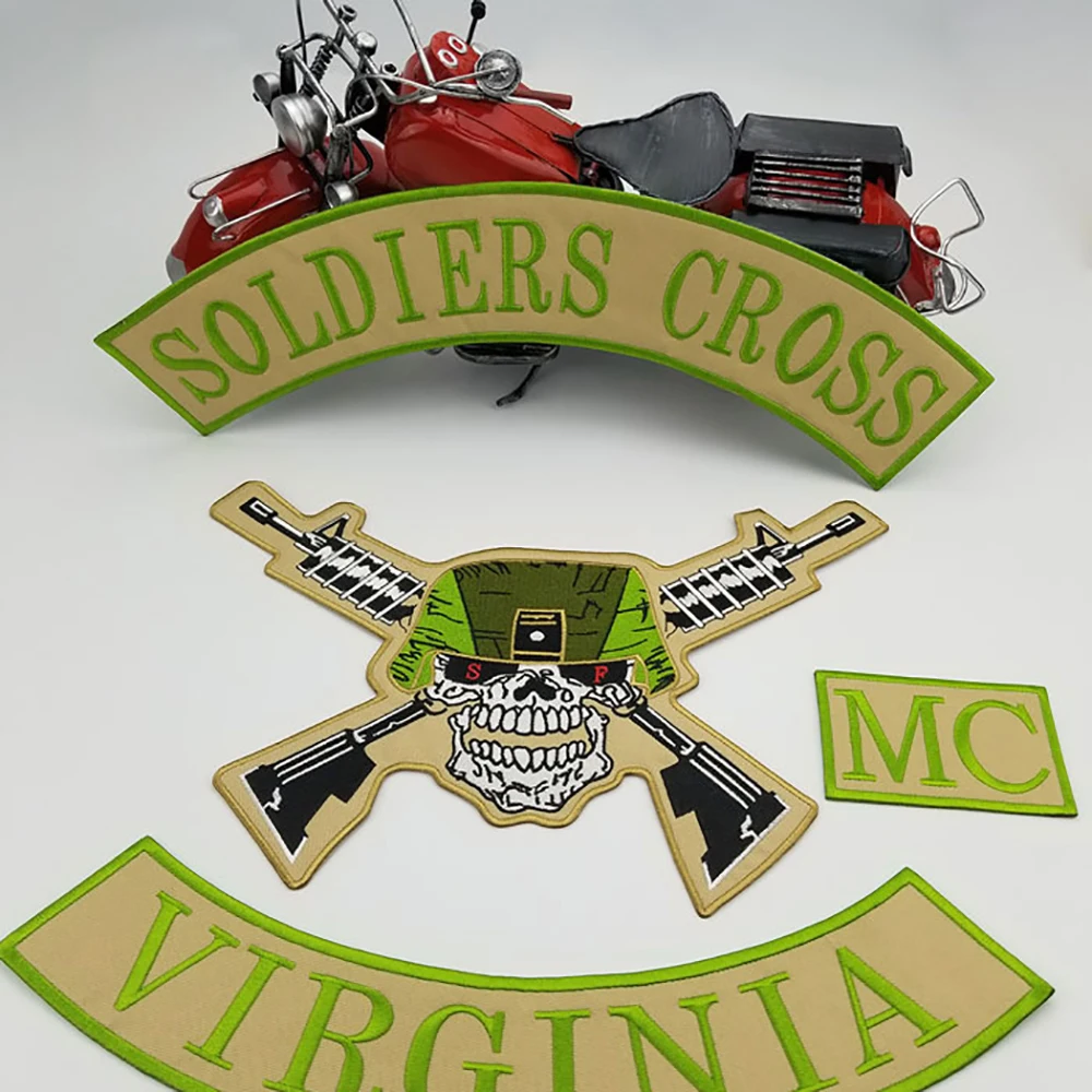 Soldiers Cross Virginia MC Patch Motorcycle Iron On Back of Jacket DIY Free Shipping Eco-friendly