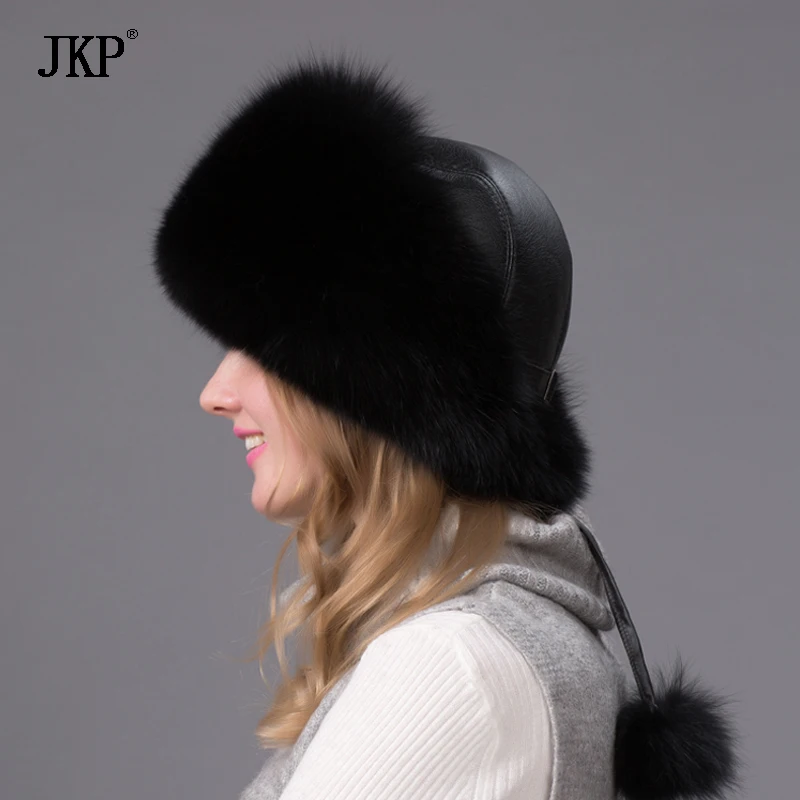 Winter Unisex Fox Fur Hat Sheepskin Hat Fox Raccoon Fur Hat Muticolors Ladies Winter Headgear Russian Outdoor Beanies Cap HJL-02