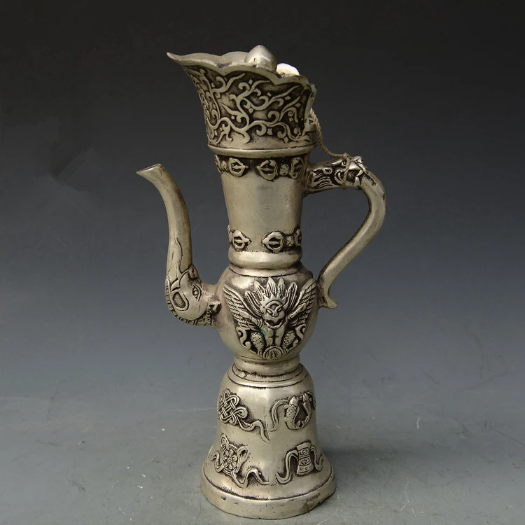 

China Tibetan Buddhism tantra Vintage decoration miao Silver pot Teapot metal handicraft wine pot