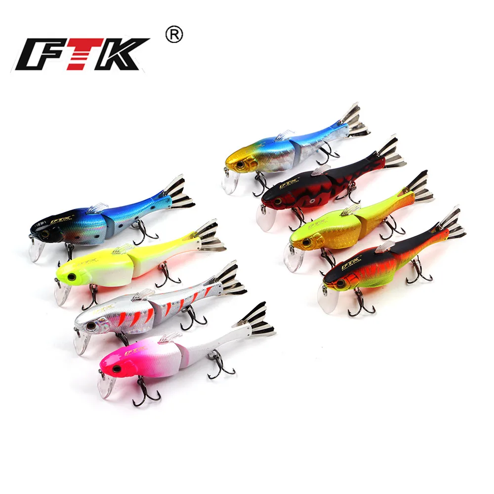 FTK 2 Segment Minnow Hard Fishing Lure 3D Eyes 13g 9.5cm Multi Jointed Fishing Artificial Bait Swimbait