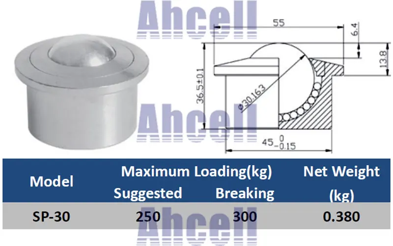 Heavy Duty SP-30 Machined Steel Ball Transfer Unit SP30 ยูโรประเภทแม่พิมพ์ตารางลูกล้อลูกปืนCargoสายพานลําเลียงRoller