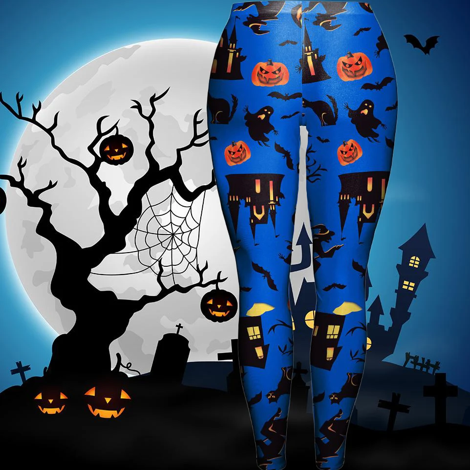 New Sexy Halloween Horror Pumpkin Lantern Print Leggings Womens Pumpkin Head Cosplay Costumes 3d Digital Slim Legging