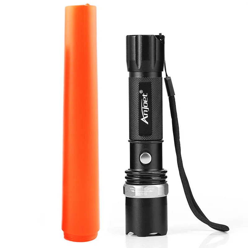 Anjoet XML T6 LED Aluminum Waterproof Zoomable Flashlight  traffic wand Torch Directing light for 18650 Rechargeable Battery