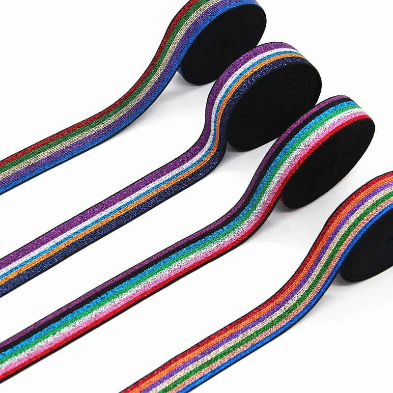 Rainbow Hot Stamping Elastic Bands 2.5cm Rubber Ribbon 25mm Spandex Band Kids Hair Headband Dress Lace Sewing Accessories 1M