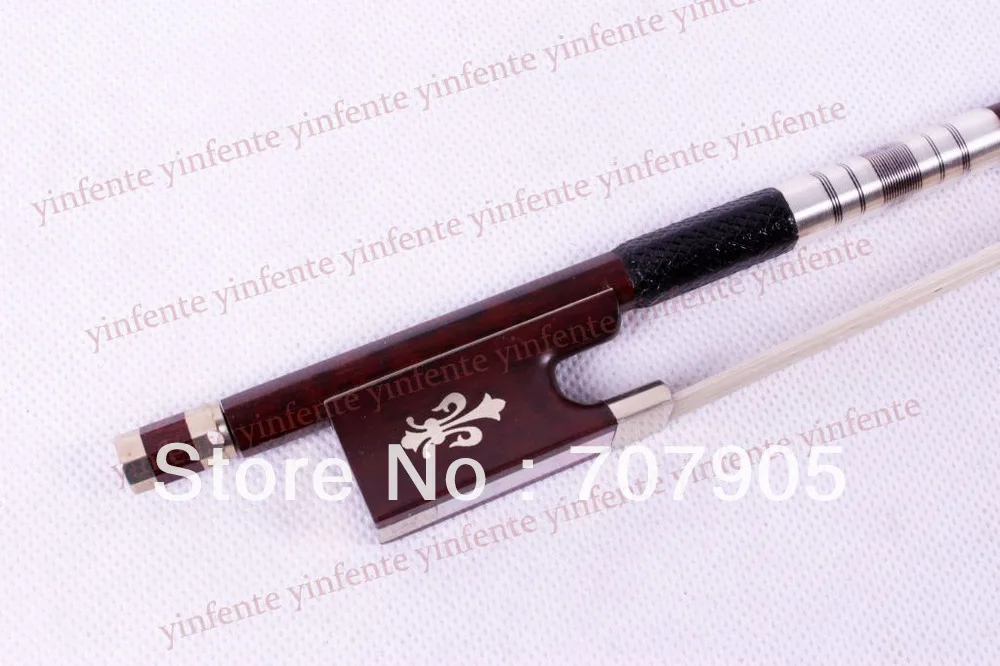 

New 4/4 Violin Bow get quality SnakeWood Bow string Silver Color Flower inlaid Pattern