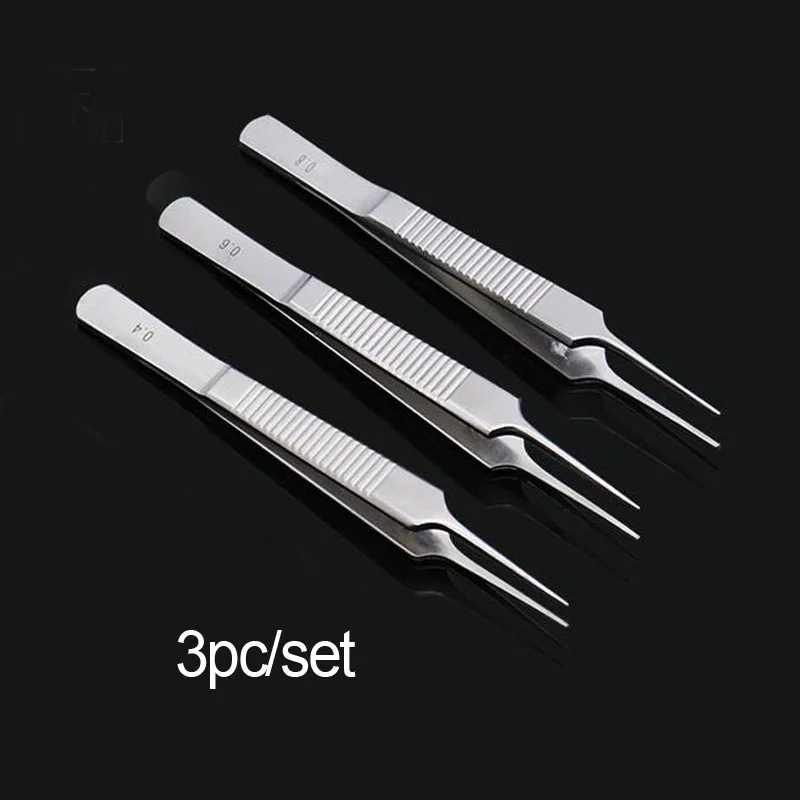 3pcs/set Medical Ophthalmology tweezers tweezers double eyelid fat tweezers 10cm tweezers with teeth (0.4MM,0.6MM,0.8MM)