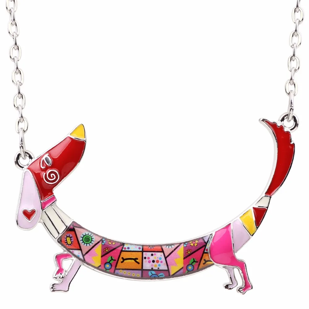 Bonsny Statement Maxi Metal Chain Enamel Pet Choker Dachshund Dog Necklace PendantCollar 2017 New Animal Jewelry For Women Girl