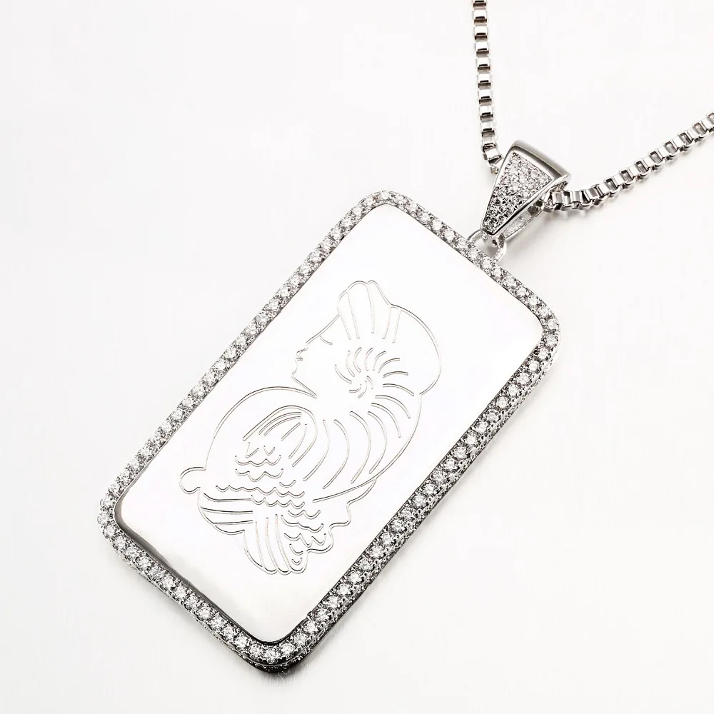 VANAXIN Square Pendant Necklace for Women Dog Tags Men Cubic Zirconia Jewelry 14k Gold Silver Color High Quality Hiphop Gift
