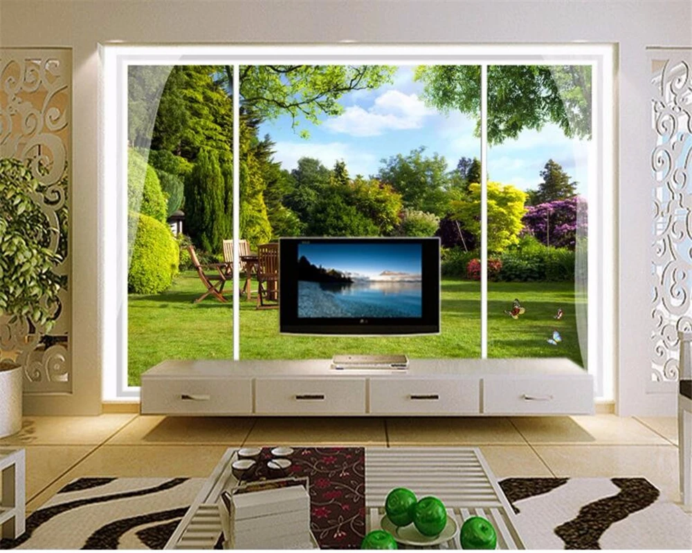 Beibehang Custom 3d wallpaper windows outdoor garden view stereo HD photo mural bedroom living room background wall paper