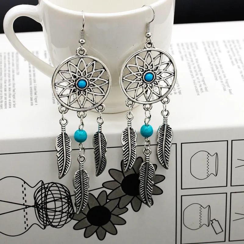 JIOFREE Vintage dream catcher Alloy feathers Clip on Earrings Non Piercing For Women Girts Fashion Party Wedding Ear Jewelry