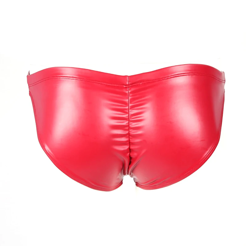 Men Imitation Latex Fashion Bikini Briefs Sexy Colloid PU Faux Leather Underwear Glossy Low Waist U Convex Pouch Erotic Lingerie