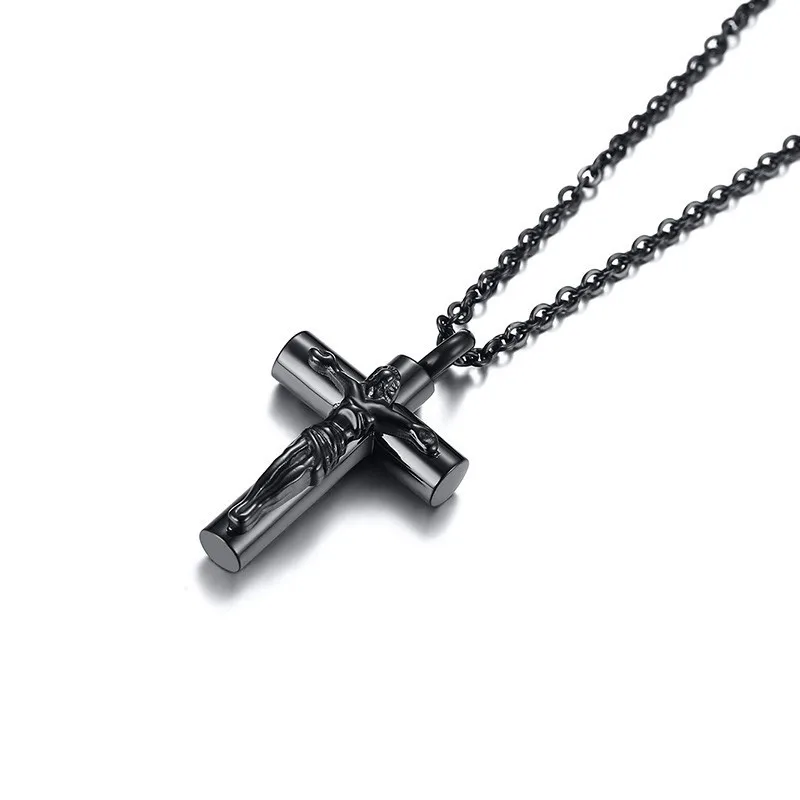 Vnox Men\'s Jesus Cross Cremation Urn Necklaces for Women Stainless Steel Ashes Funeral Casket Pendant Keepsake Gift Jewelry