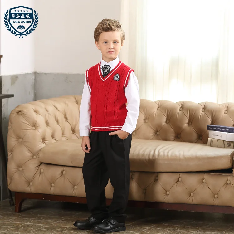 Bambini della Scuola primaria Uniforme Per Bambini di Scuola Materna Uniformi Studenti 3-pezzo Britannico di Stile Accademico Maglione Vestito Giacca D-0507