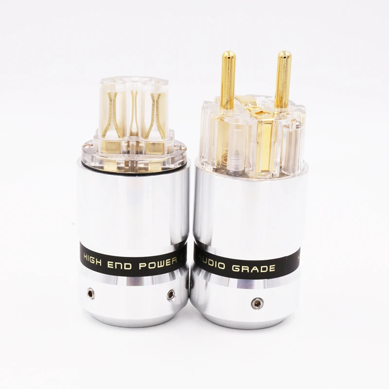 

OEM 1pair Hifi audio Transparent 24K Gold Plated Power cable EUR Schuko EU power plug extension adapter