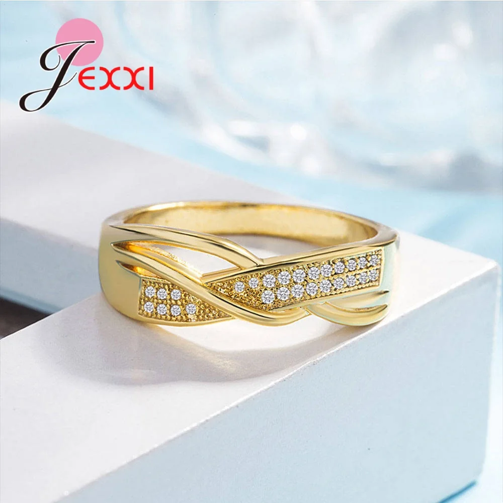 Ban Đầu Bạc 925 Cưới Ban Nhạc Nhẫn Dành Cho Nữ Cưới Đính Đá Lấp Lánh Clear Cubic Zircon Kim Loại Trang Sức