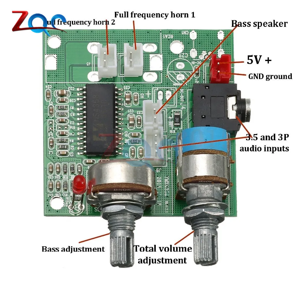 DC 5V 20W 2.1 Dual Channel 3D Surround Digital Stereo Class D Amplifier AMP Board Module For Arduino With Wires