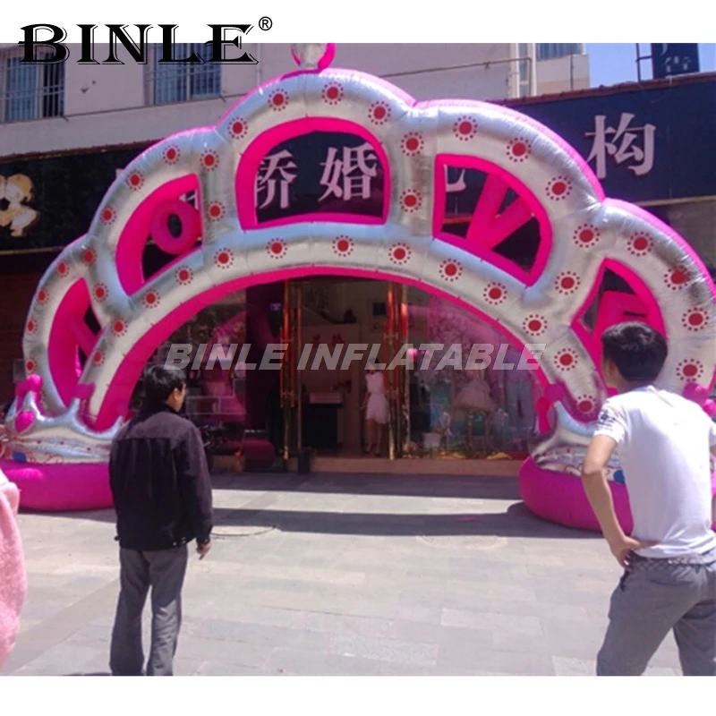 ¡Caliente! Arco inflable gigante Rosa plateado con forma de corona para decoración de cumpleaños de niña