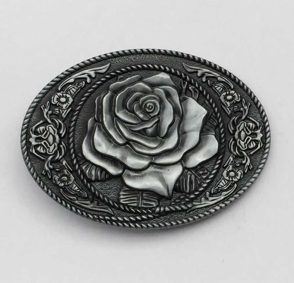 Western Rose Flower Oval Belt Buckle with Metal cowboy belt head for 4 cm width belt woman man jeans accessories