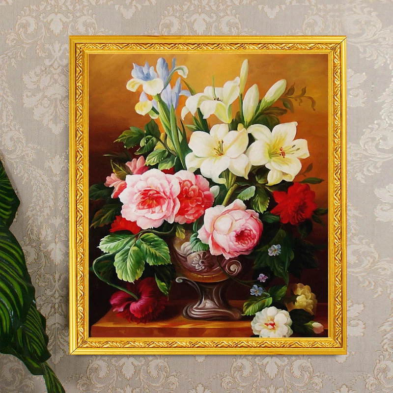 Needlework,DIY Cross stitch,Sets For Full Embroidery kit,lily rose flower vase Printed Pattern cross stitch wedding gift