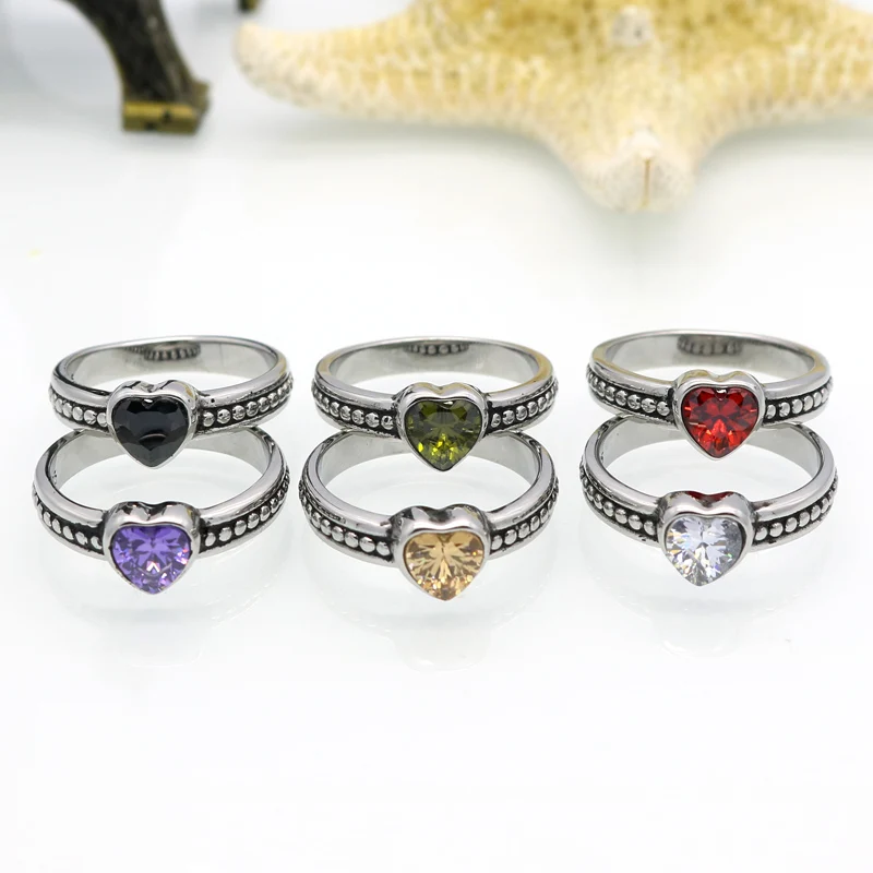 6 Colors Crystal Stone Stainless Steel Ring Heart Love Cubic Zircon Fashion Accessories Women Ring aneiss Engagement Jewelry